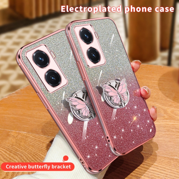 For vivo Y77 5G Plated Gradient Glitter Butterfly Holder TPU Phone Case