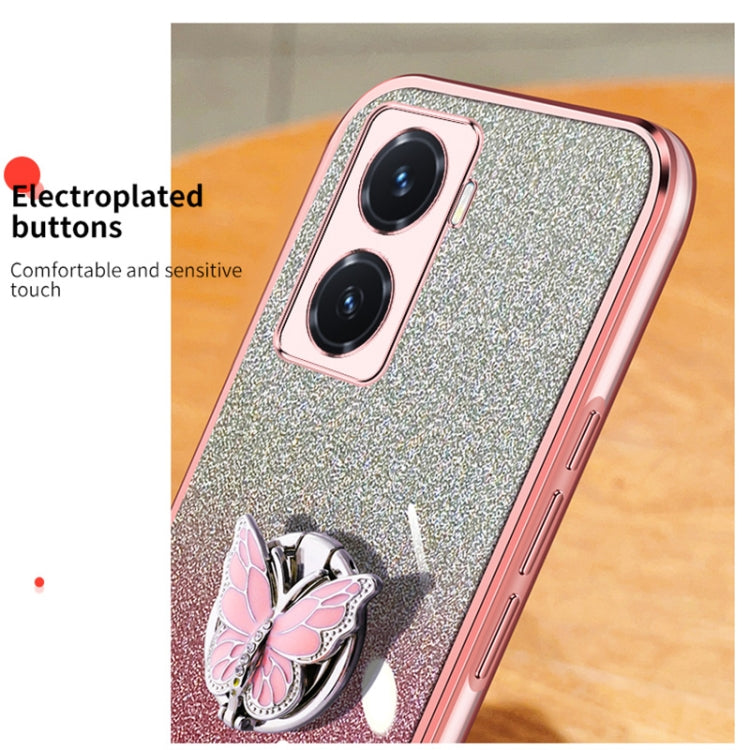 For vivo Y77 5G Plated Gradient Glitter Butterfly Holder TPU Phone Case