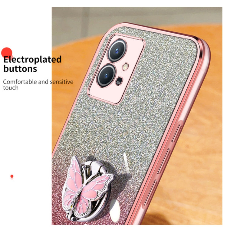 For vivo Y33s 5G / Y75 Plated Gradient Glitter Butterfly Holder TPU Phone Case