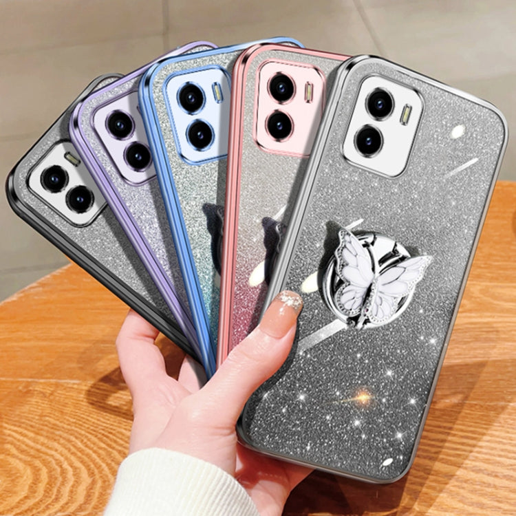 For vivo Y10 / Y15s 2021 Plated Gradient Glitter Butterfly Holder TPU Phone Case