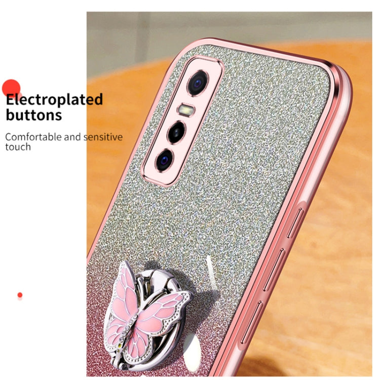 For vivo Y73s Plated Gradient Glitter Butterfly Holder TPU Phone Case