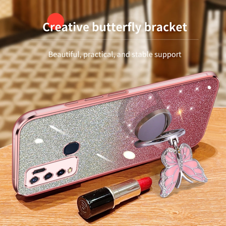 For vivo Y50 Plated Gradient Glitter Butterfly Holder TPU Phone Case