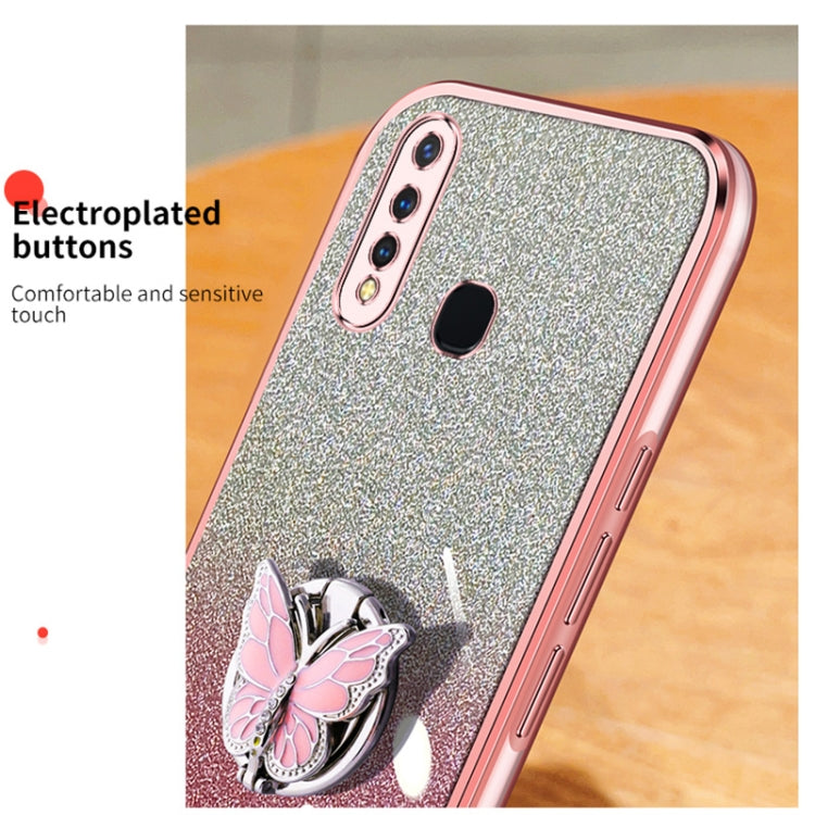 For vivo Y5s Plated Gradient Glitter Butterfly Holder TPU Phone Case