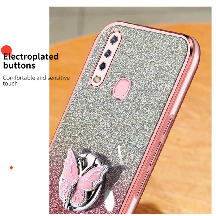 For vivo Y3 Plated Gradient Glitter Butterfly Holder TPU Phone Case
