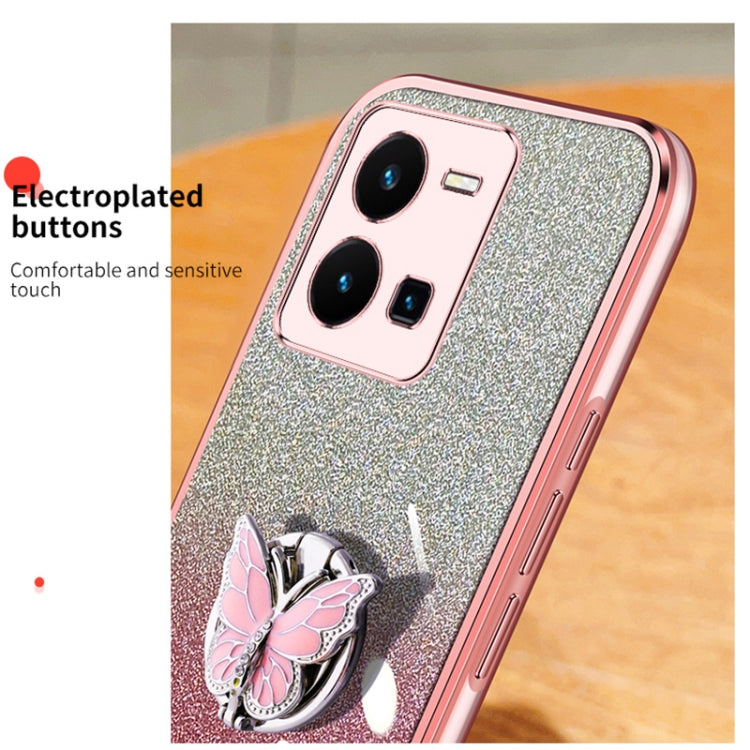 For vivo Y35 Global 2022 Plated Gradient Glitter Butterfly Holder TPU Phone Case