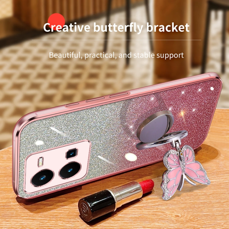 For vivo Y35 Global 2022 Plated Gradient Glitter Butterfly Holder TPU Phone Case