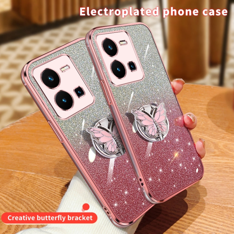 For vivo Y35 Global 2022 Plated Gradient Glitter Butterfly Holder TPU Phone Case