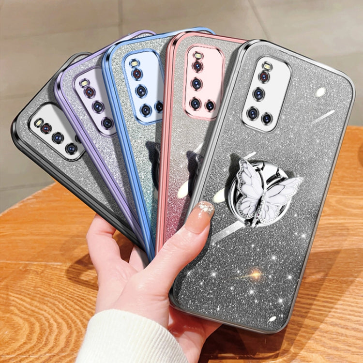 For vivo V19 India Plated Gradient Glitter Butterfly Holder TPU Phone Case