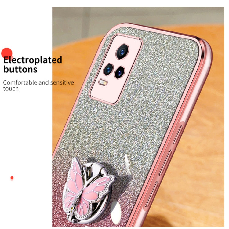 For vivo V21e 4G / Y73 4G 2021 Plated Gradient Glitter Butterfly Holder TPU Phone Case