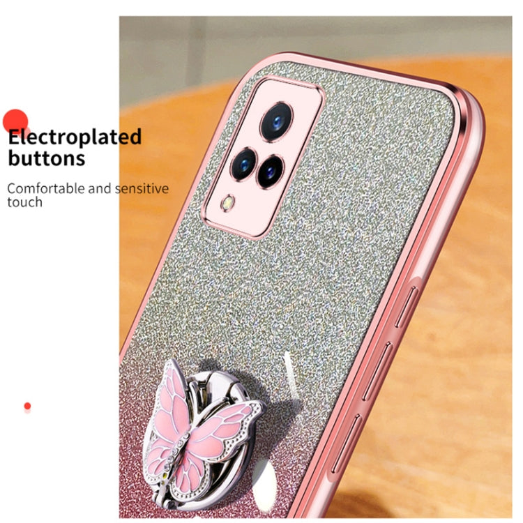 For vivo V21 4G / 5G Plated Gradient Glitter Butterfly Holder TPU Phone Case
