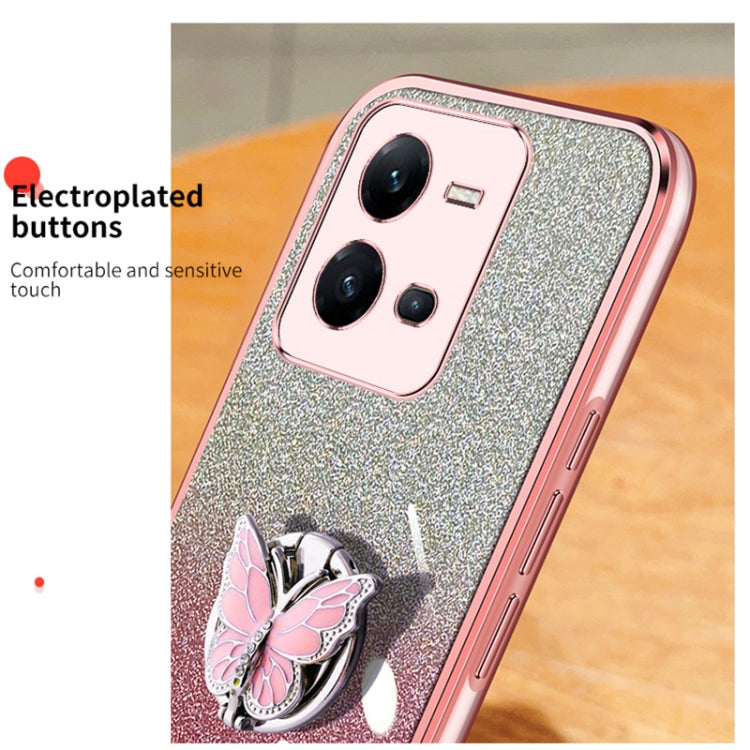 For vivo V25 5G Plated Gradient Glitter Butterfly Holder TPU Phone Case