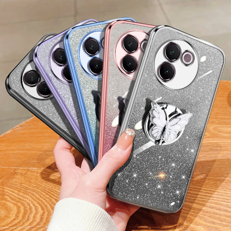 For vivo V30e Plated Gradient Glitter Butterfly Holder TPU Phone Case