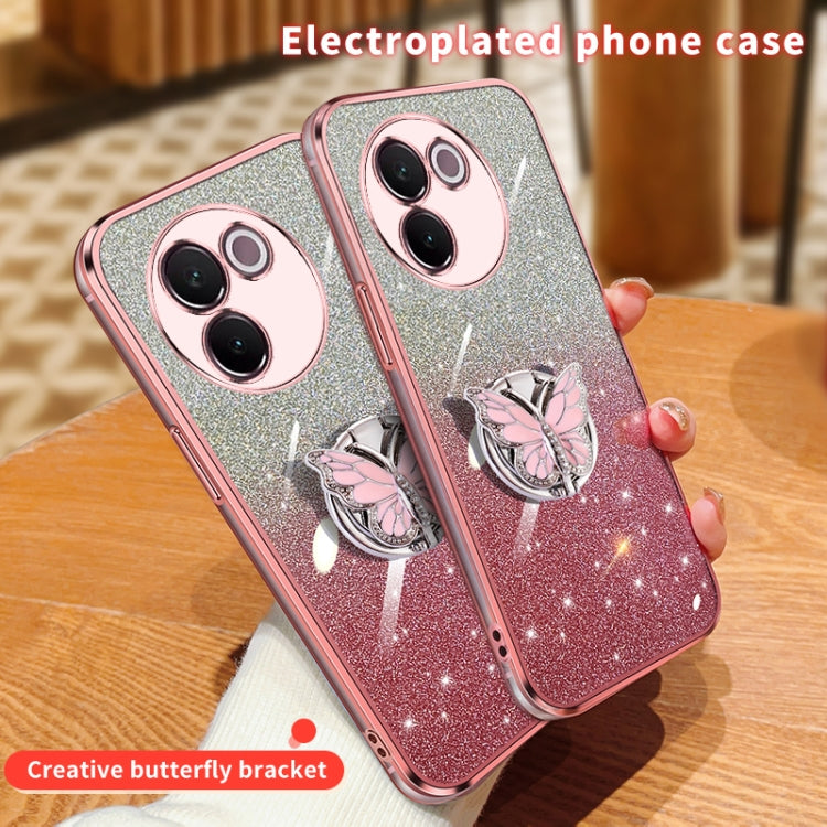 For vivo V30e Plated Gradient Glitter Butterfly Holder TPU Phone Case