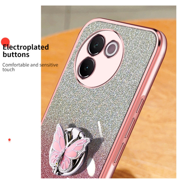 For vivo V30e Plated Gradient Glitter Butterfly Holder TPU Phone Case
