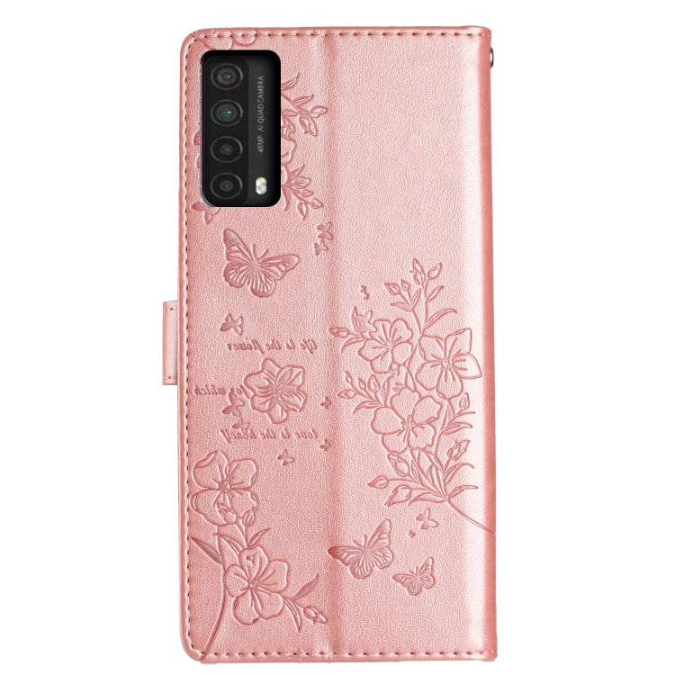 For Huawei P smart 2021 / Y7a Butterflies And Flowers Leather Phone Case