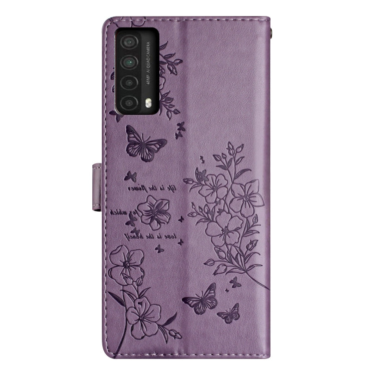 For Huawei P smart 2021 / Y7a Butterflies And Flowers Leather Phone Case