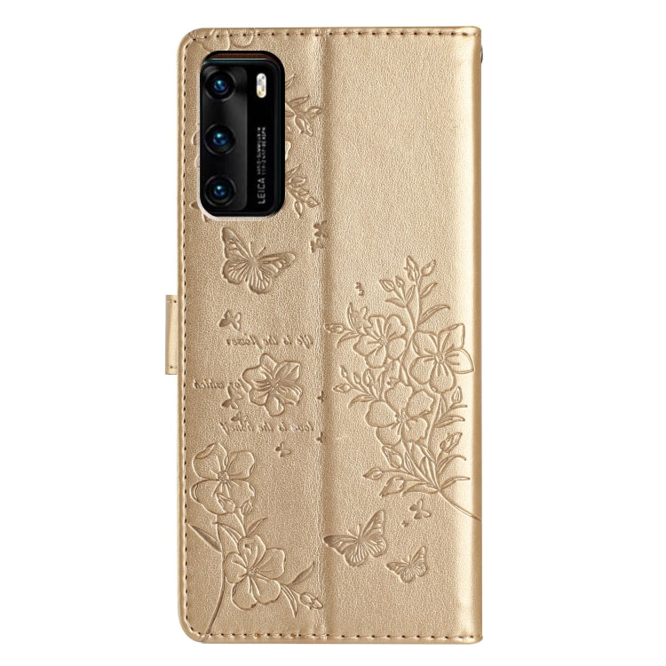 For Huawei P40 Butterflies And Flowers Leather Phone Case