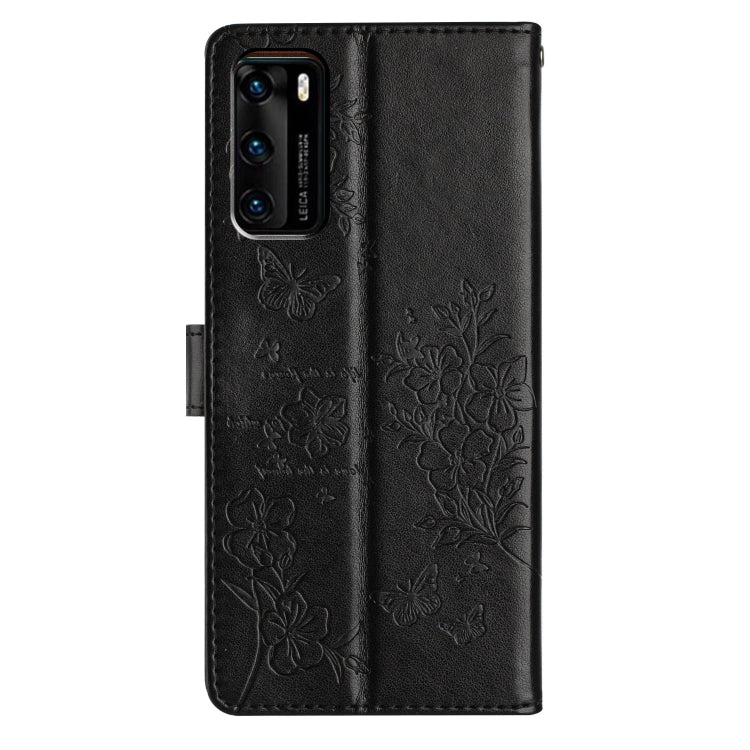 For Huawei P40 Butterflies And Flowers Leather Phone Case