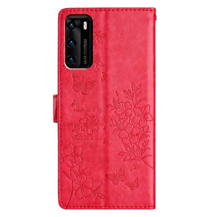 For Huawei P40 Butterflies And Flowers Leather Phone Case
