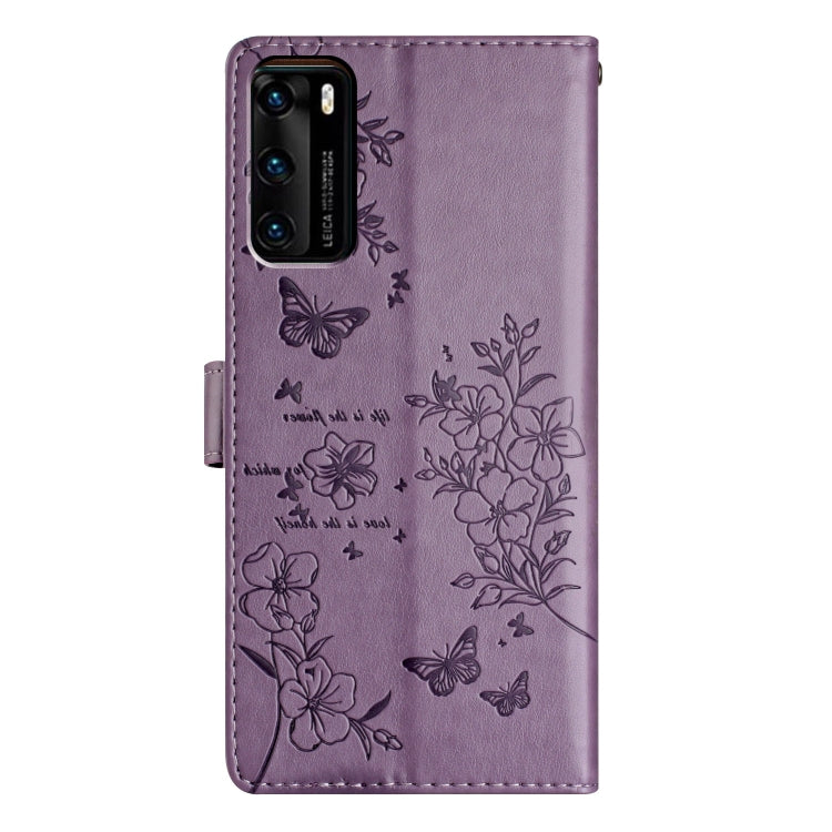 For Huawei P40 Butterflies And Flowers Leather Phone Case