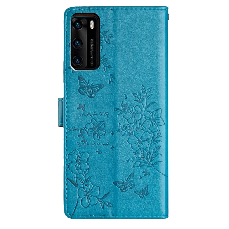 For Huawei P40 Butterflies And Flowers Leather Phone Case