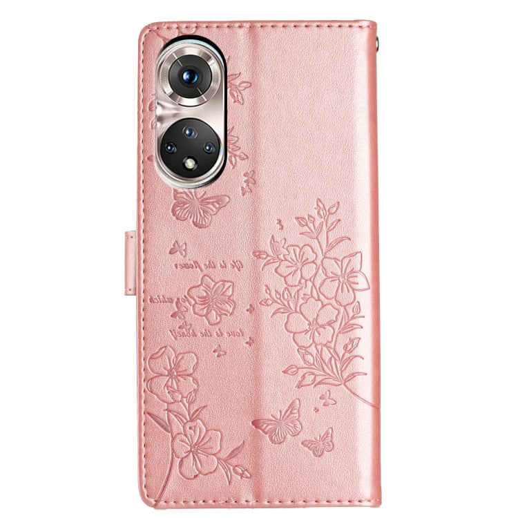 For Huawei P50 Butterflies And Flowers Leather Phone Case