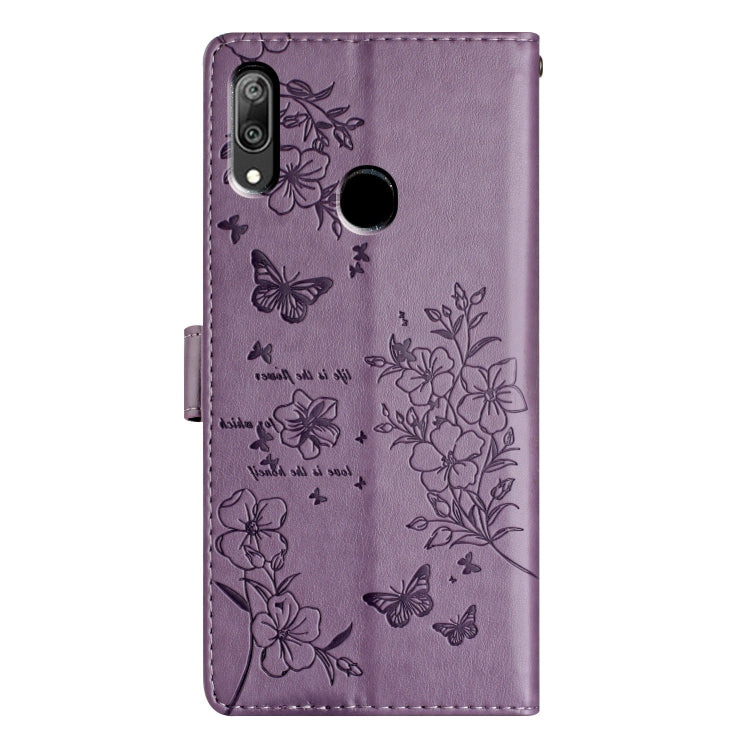 For Huawei Y7 2019 Butterflies And Flowers Leather Phone Case