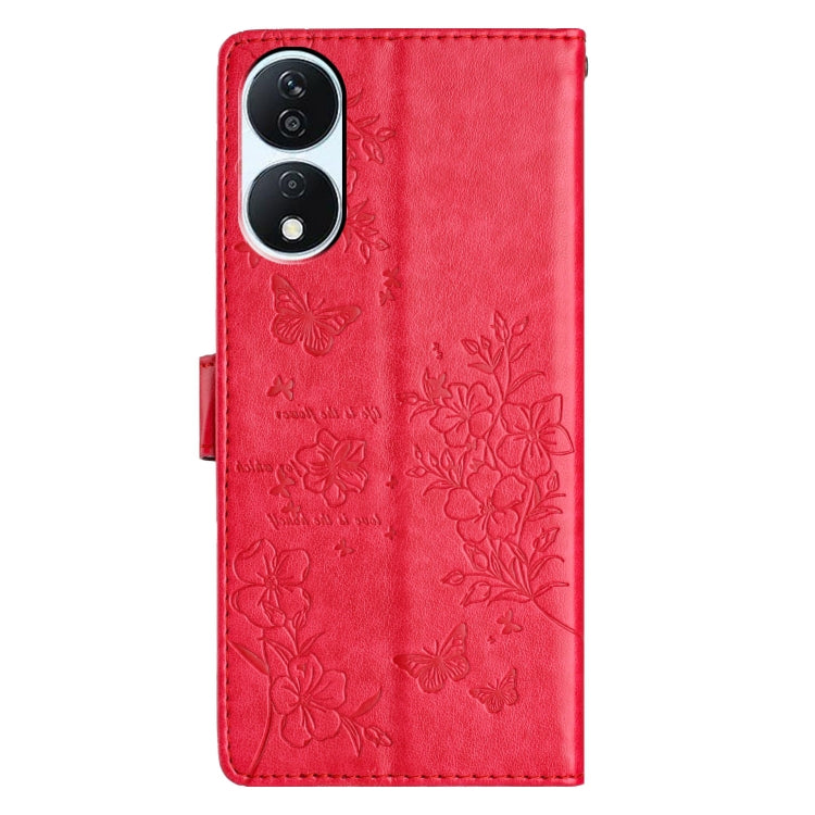For Honor X7b Butterflies And Flowers Leather Phone Case