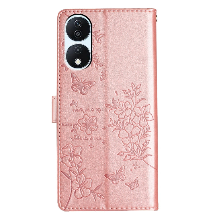For Honor X7b Butterflies And Flowers Leather Phone Case
