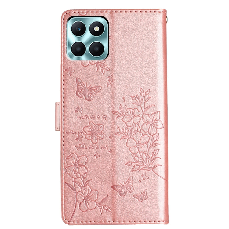 For Honor X8a Butterflies And Flowers Leather Phone Case