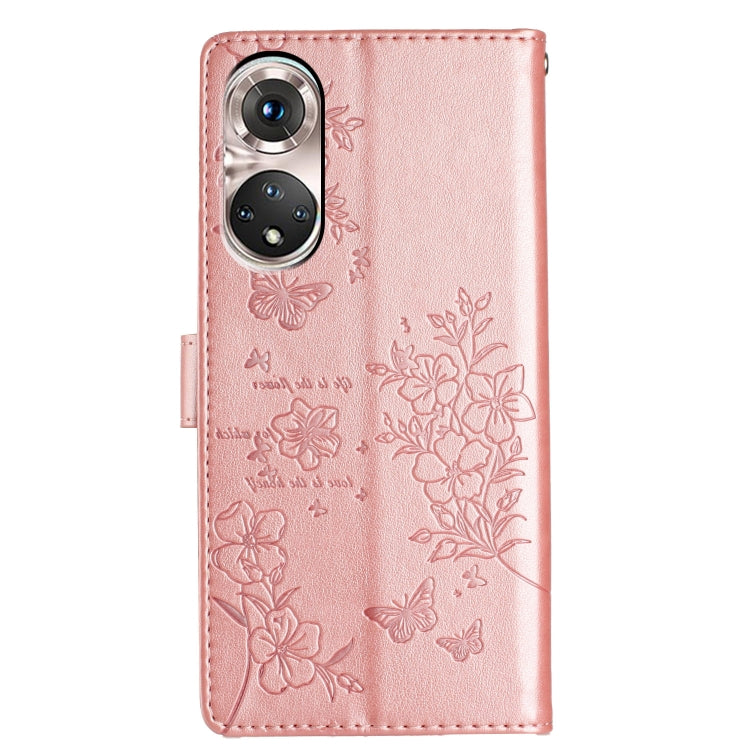 For Honor 50 5G Butterflies And Flowers Leather Phone Case
