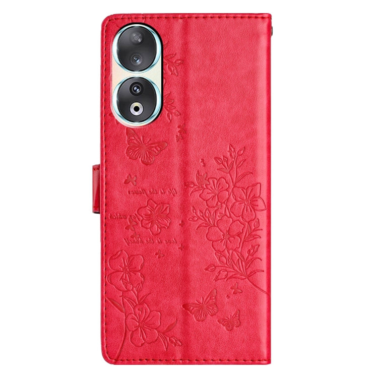 For Honor 90 Butterflies And Flowers Leather Phone Case