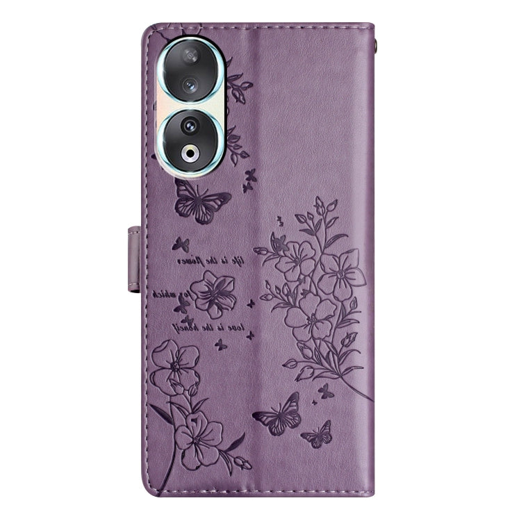 For Honor 90 Butterflies And Flowers Leather Phone Case