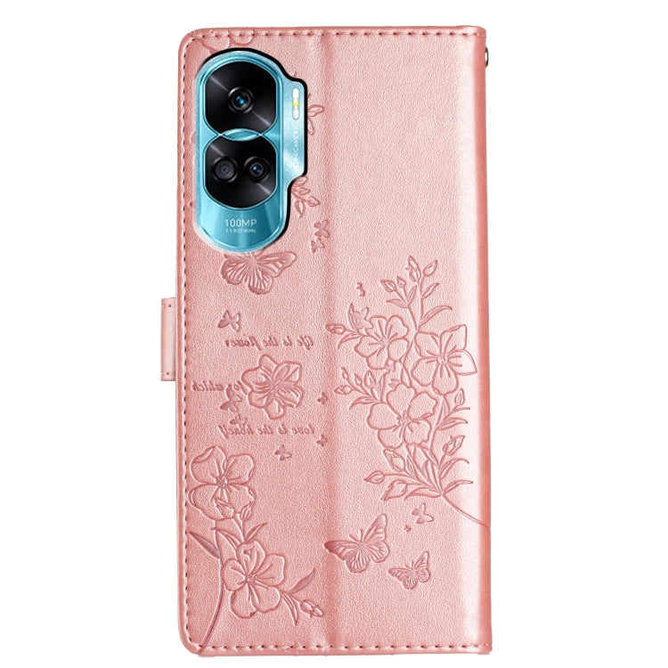 For Honor 90 Lite Butterflies And Flowers Leather Phone Case