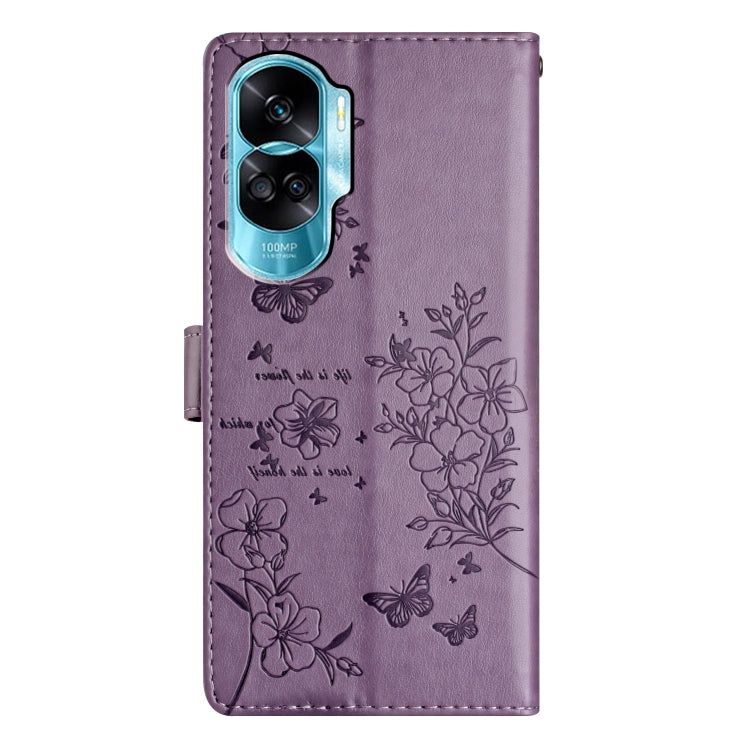 For Honor 90 Lite Butterflies And Flowers Leather Phone Case