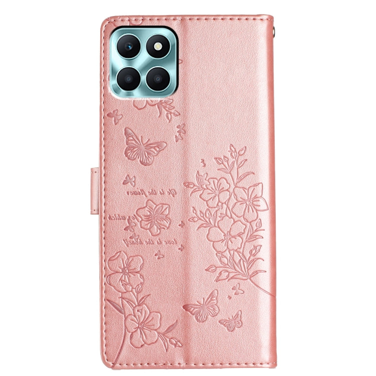 For Honor X6a Butterflies And Flowers Leather Phone Case