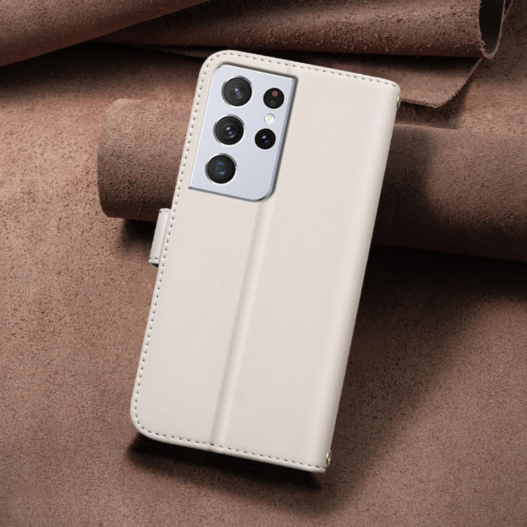 For Samsung Galaxy S21 Ultra 5G Square Texture Leather Phone Case