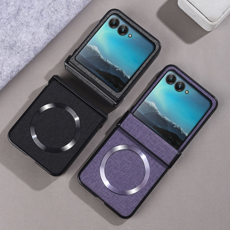 For Motorola Razr 50 Three-stage Folding Magsafe Cloth Texture Phone Case