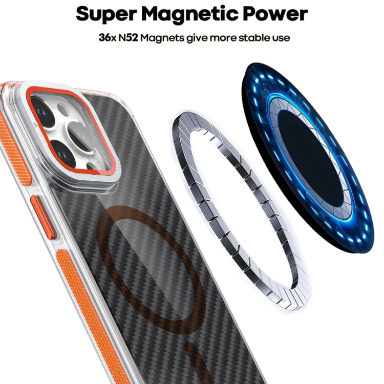 For iPhone 11 Magsafe Dual-Color Carbon Fiber Lens Film Phone Case with Lens Fold Holder