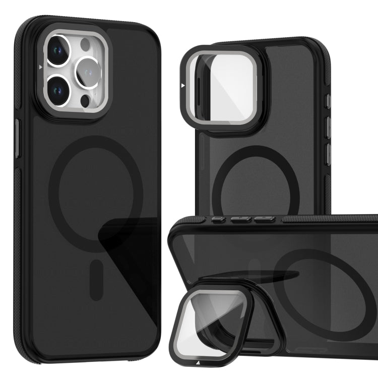 For iPhone 14 Pro Magsafe Dual-Color Skin Feel Lens Film Phone Case with Lens Fold Holder