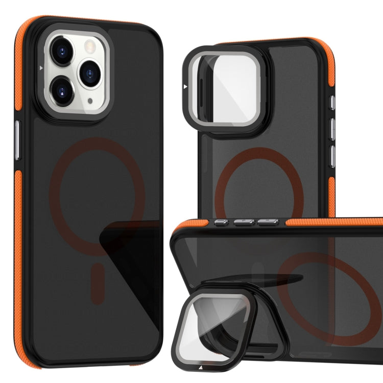 For iPhone 11 Pro Max Magsafe Dual-Color Skin Feel Lens Film Phone Case with Lens Fold Holder
