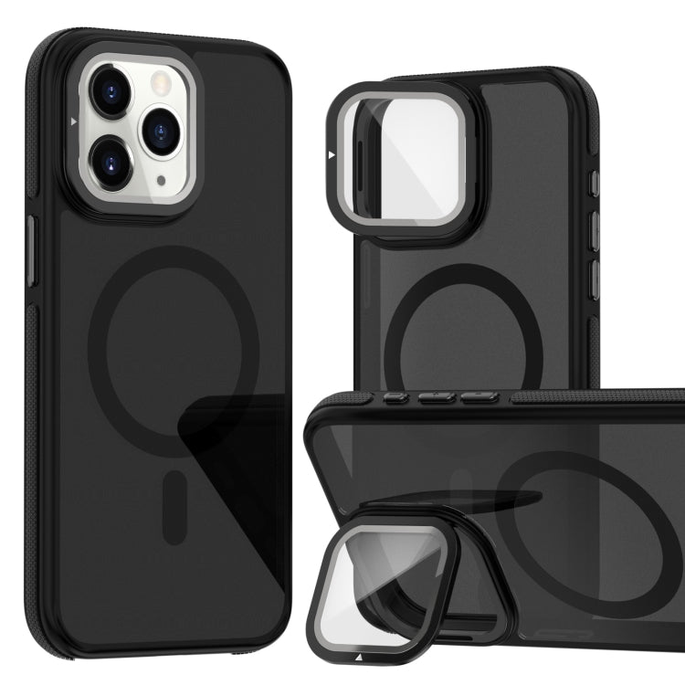 For iPhone 11 Pro Max Magsafe Dual-Color Skin Feel Lens Film Phone Case with Lens Fold Holder