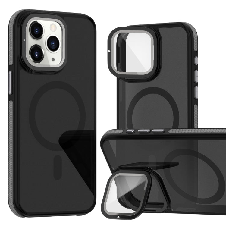 For iPhone 11 Pro Max Magsafe Dual-Color Skin Feel Lens Film Phone Case with Lens Fold Holder