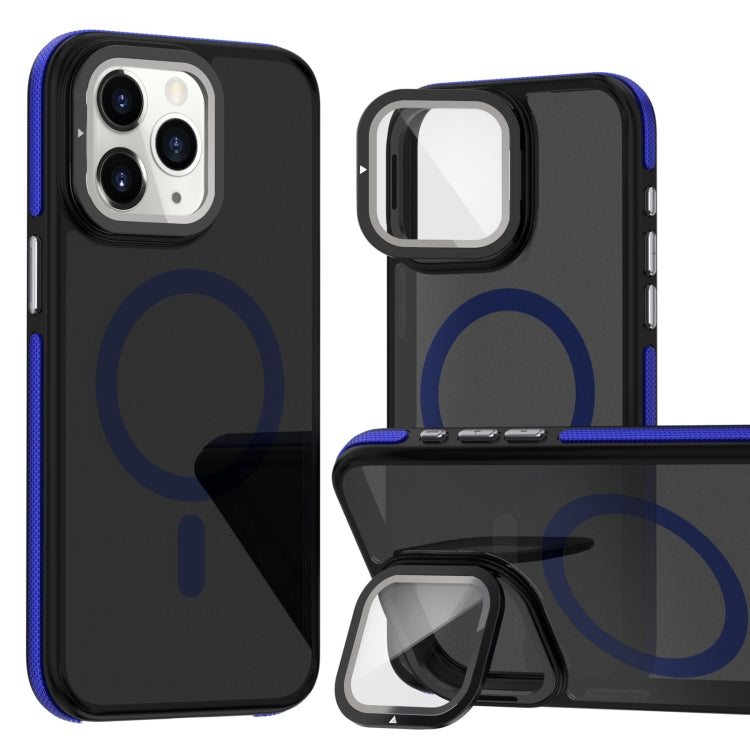 For iPhone 11 Pro Max Magsafe Dual-Color Skin Feel Lens Film Phone Case with Lens Fold Holder