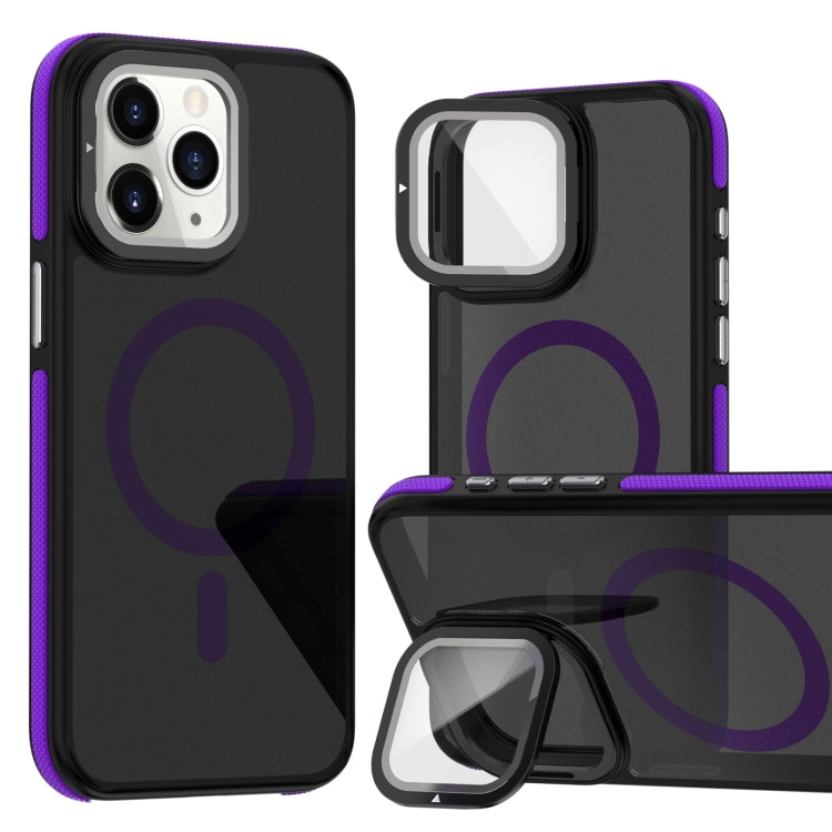 For iPhone 11 Pro Max Magsafe Dual-Color Skin Feel Lens Film Phone Case with Lens Fold Holder