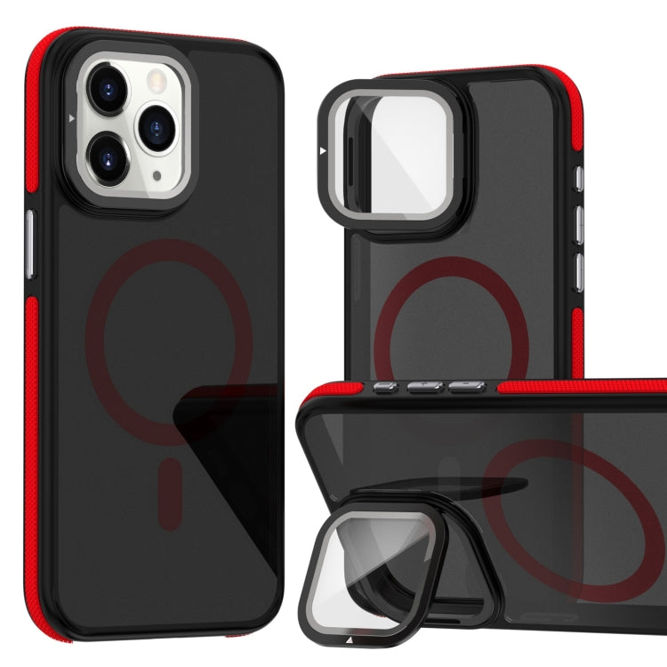 For iPhone 11 Pro Max Magsafe Dual-Color Skin Feel Lens Film Phone Case with Lens Fold Holder