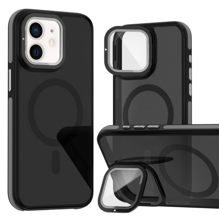 For iPhone 11 Magsafe Dual-Color Skin Feel Lens Film Phone Case with Lens Fold Holder
