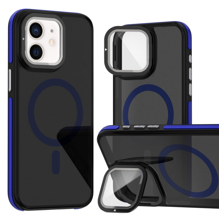 For iPhone 11 Magsafe Dual-Color Skin Feel Lens Film Phone Case with Lens Fold Holder