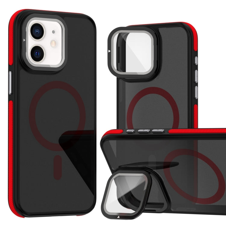 For iPhone 11 Magsafe Dual-Color Skin Feel Lens Film Phone Case with Lens Fold Holder