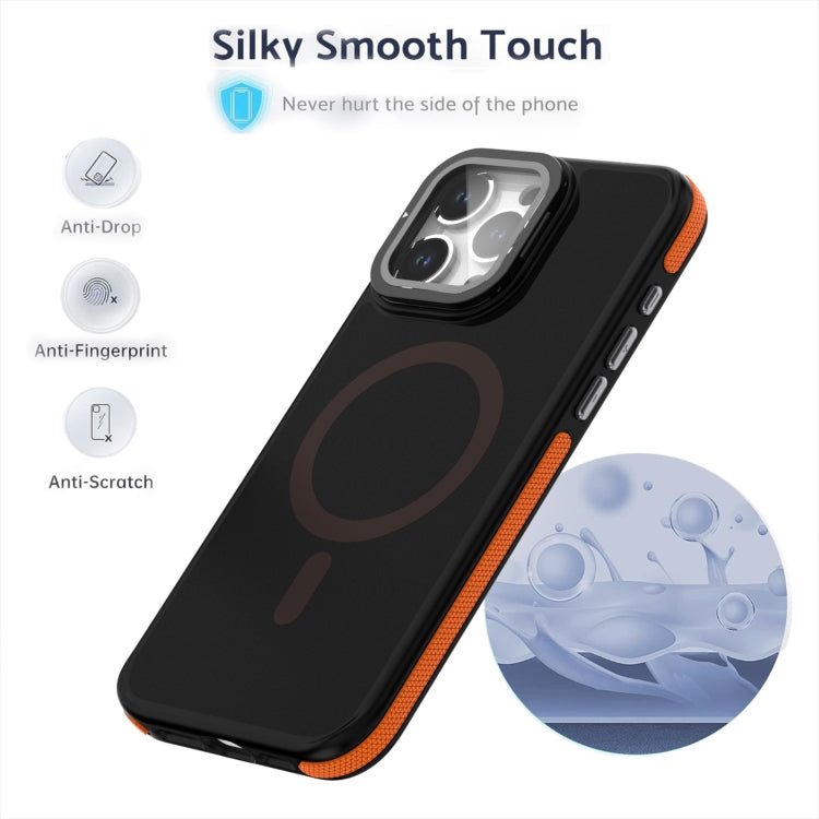 For iPhone 14 Plus Magsafe Dual-Color Skin Feel Lens Film Phone Case with Lens Fold Holder